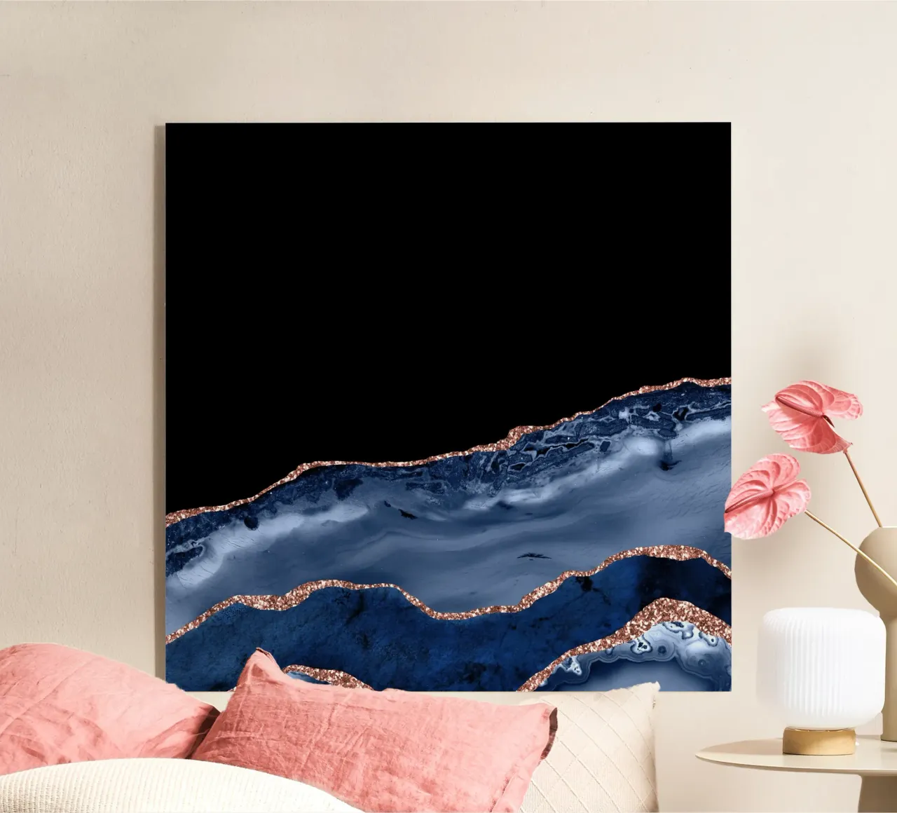 Navy & Rose Gold Agate Texture 17 acrylic glass by Gemstone Textures