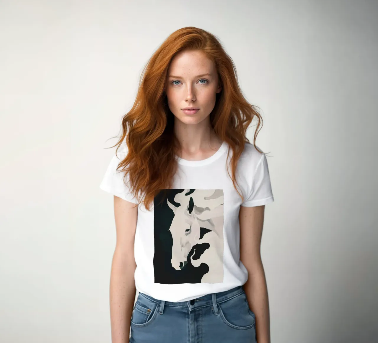 White Horse women's fitted t-shirt by ThingDesign