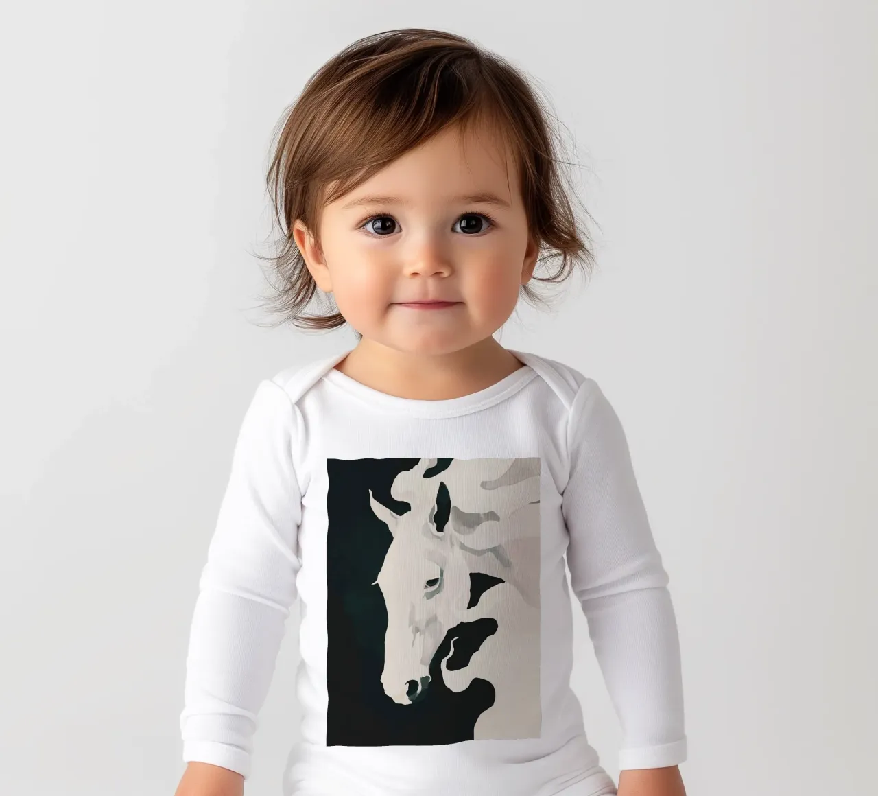 Wit paard babyrompertje lange mouwen van ThingDesign