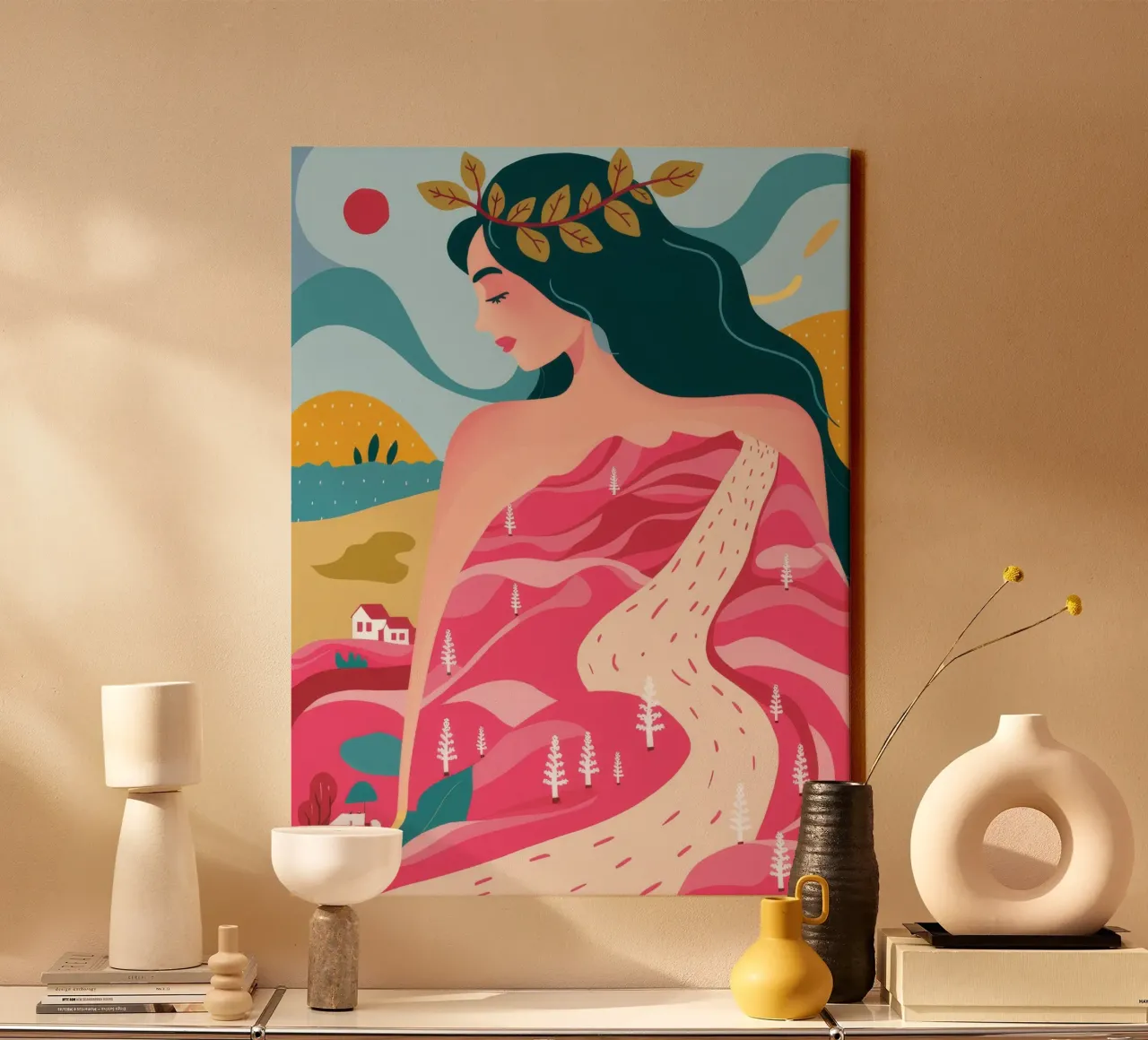 Gelassene Decke Umarmung Leinwand mit Schattenfugenrahmen von Ivory Frame