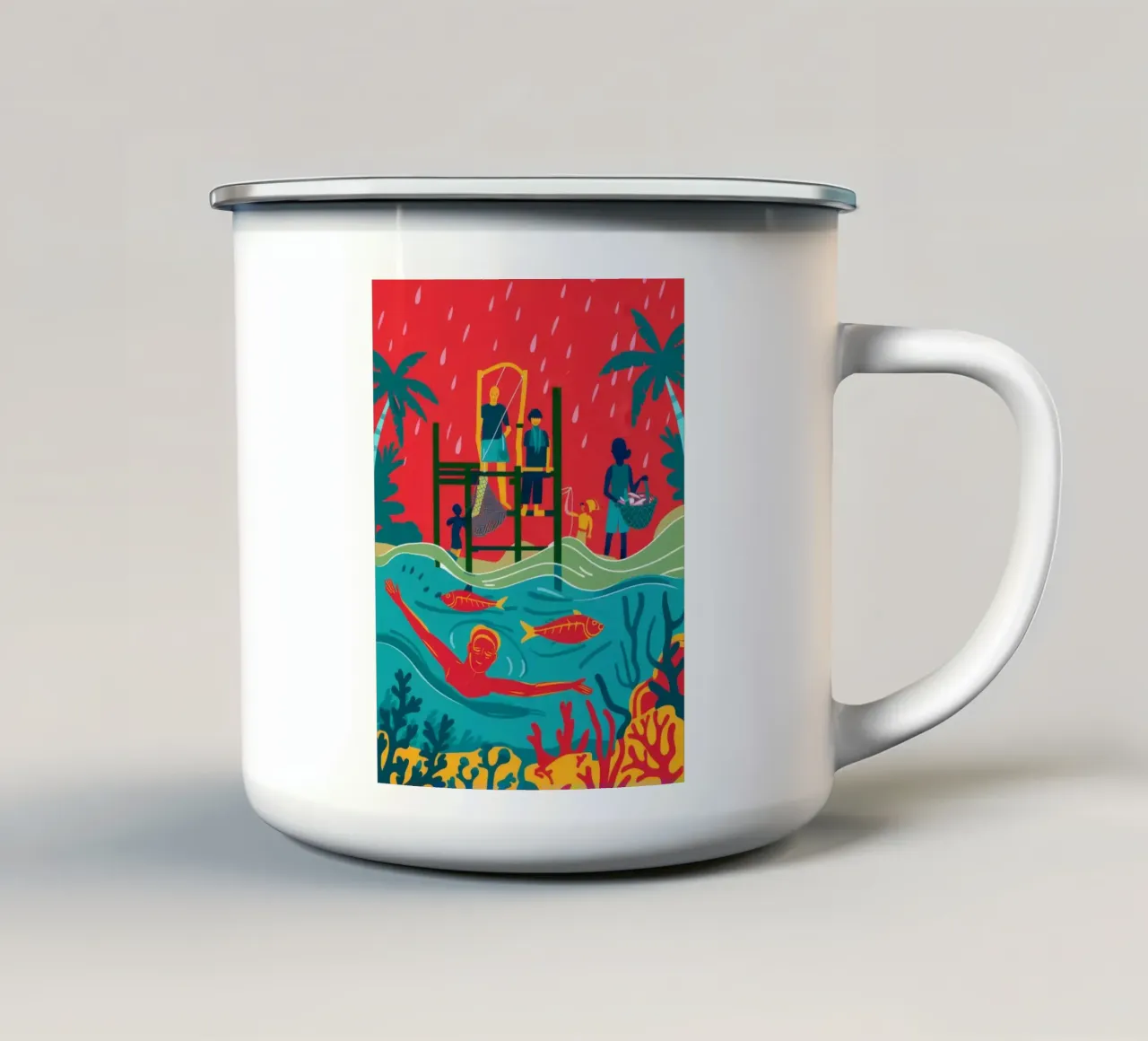 Mystical Pier Scene tazza in smalto da Ivory Frame
