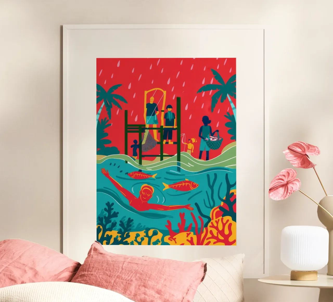 Mystical Pier Scene poster con telaio in legno da Ivory Frame