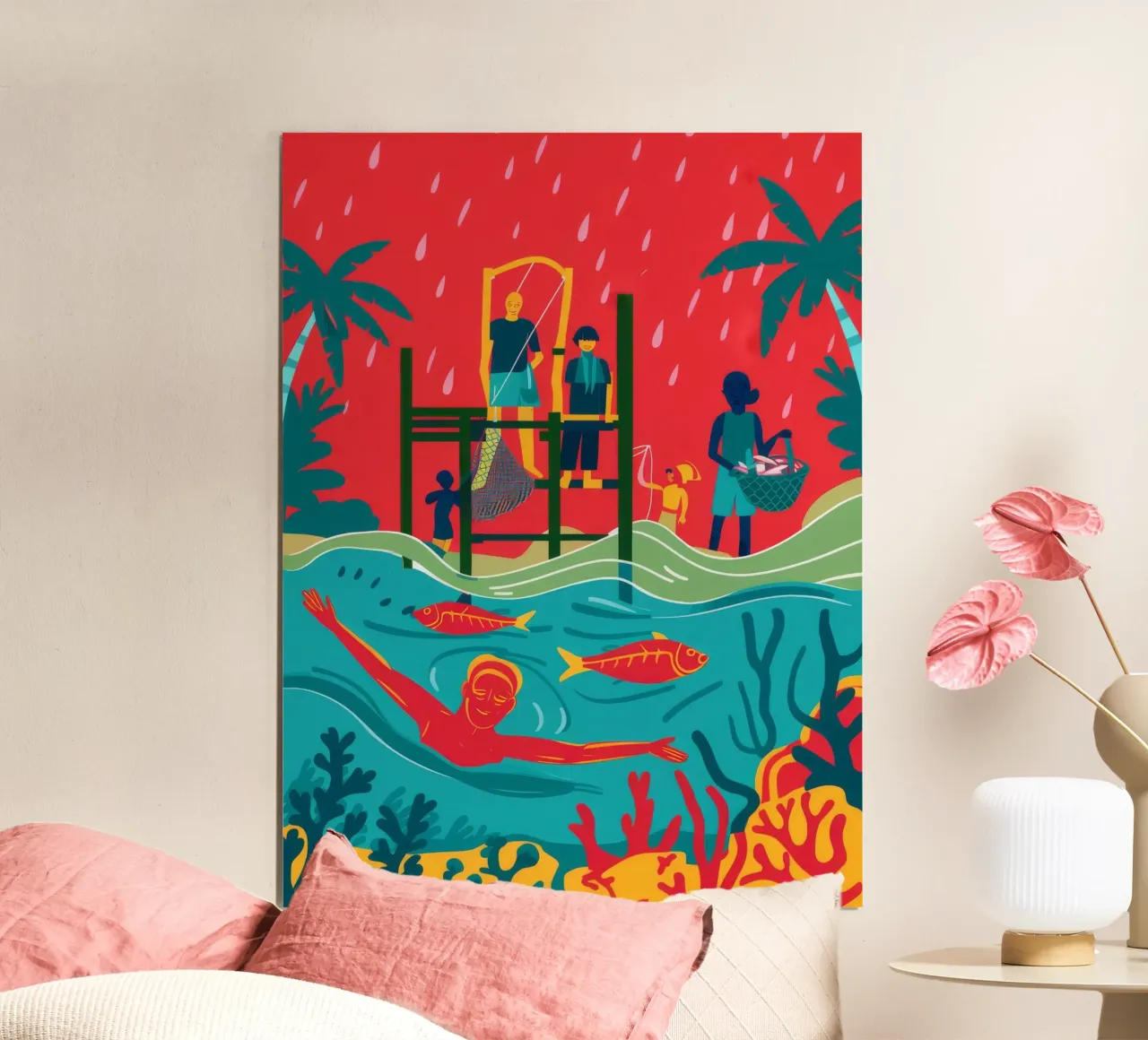 Mystical Pier Scene poster con telaio in legno da Ivory Frame