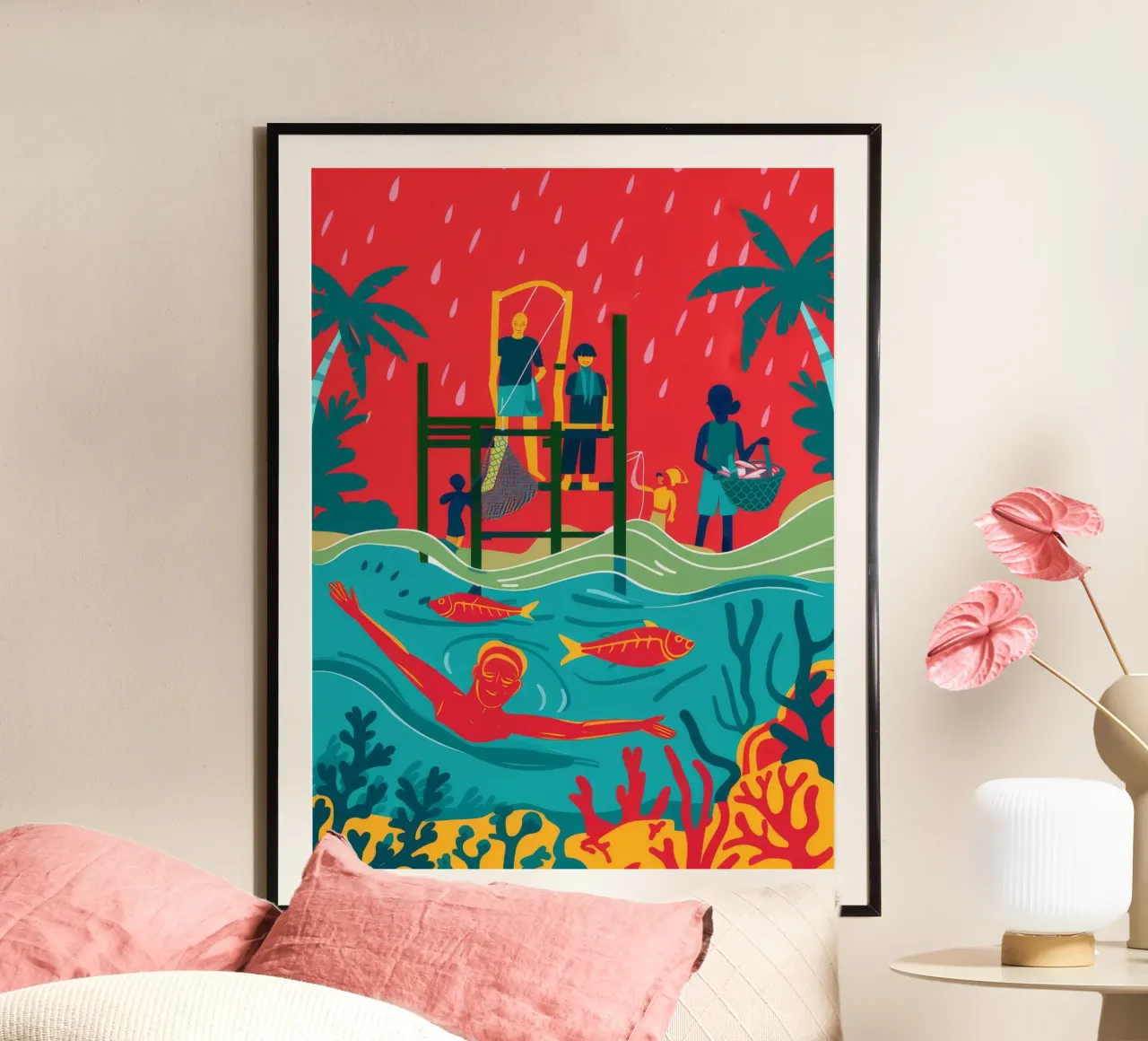 Mystical Pier Scene poster con telaio in legno da Ivory Frame