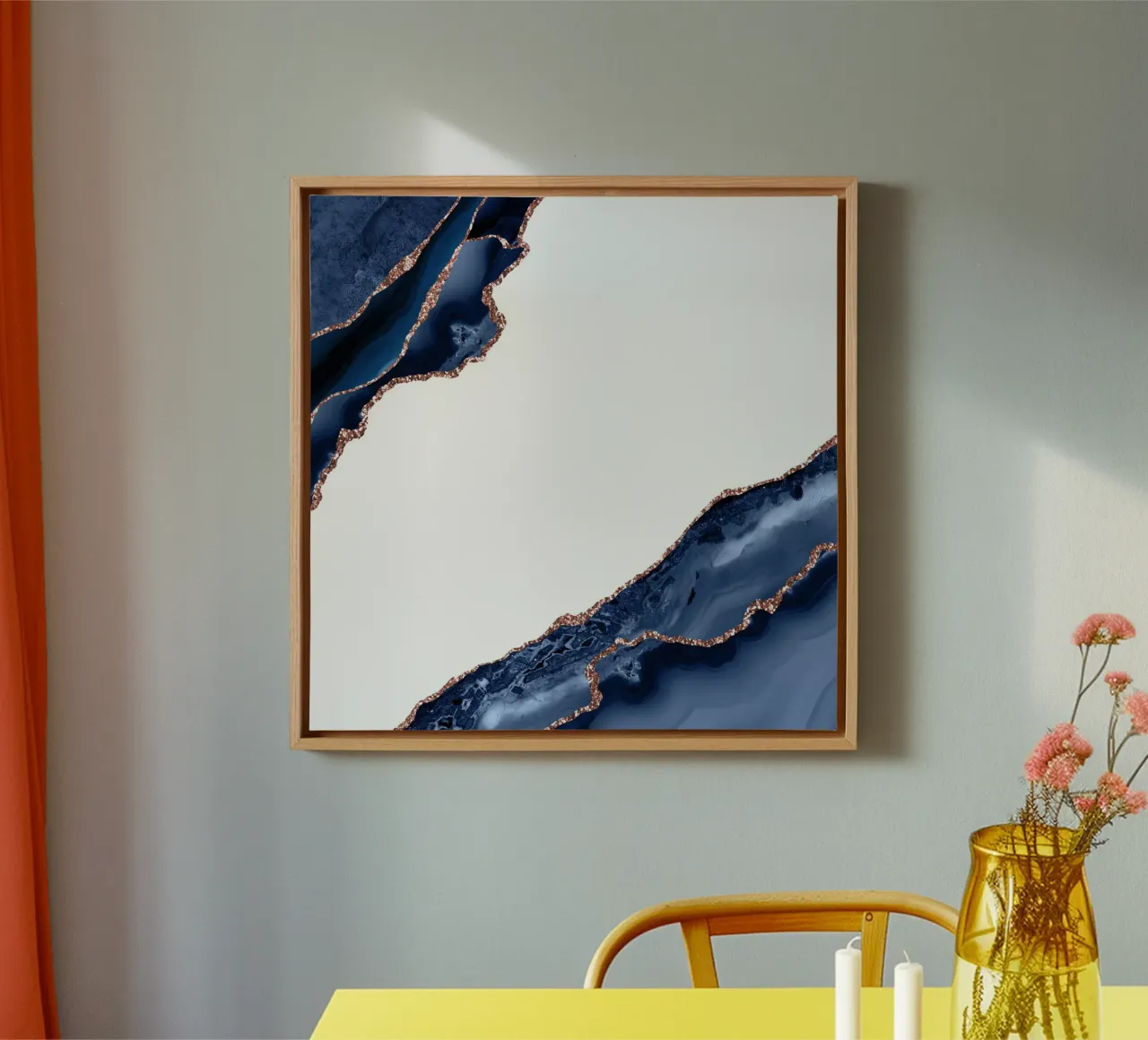 Navy & Rose Gold Agate Texture 27 canvas with Floater frame by Gemstone Textures
