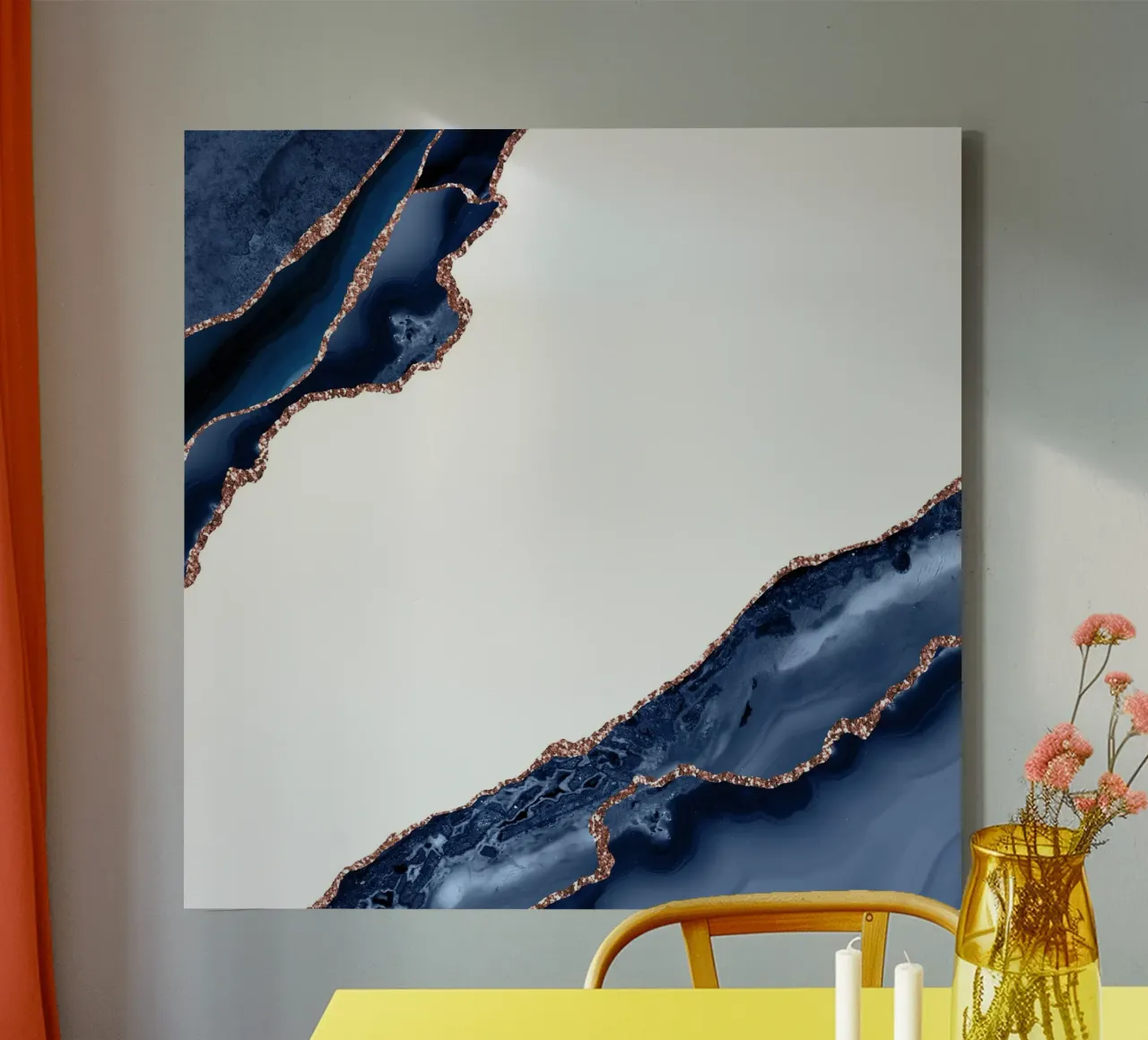 Navy & Rose Gold Agate Texture 27 canvas with Floater frame by Gemstone Textures