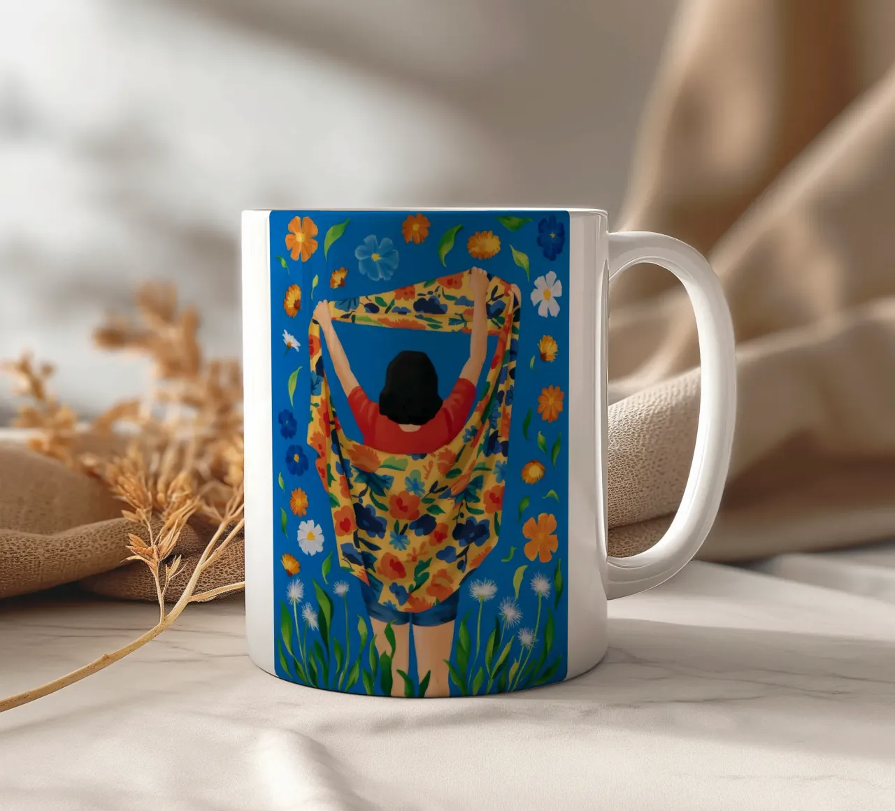 Celebrazione floreale in tessuto tazza in ceramica da Ivory Frame