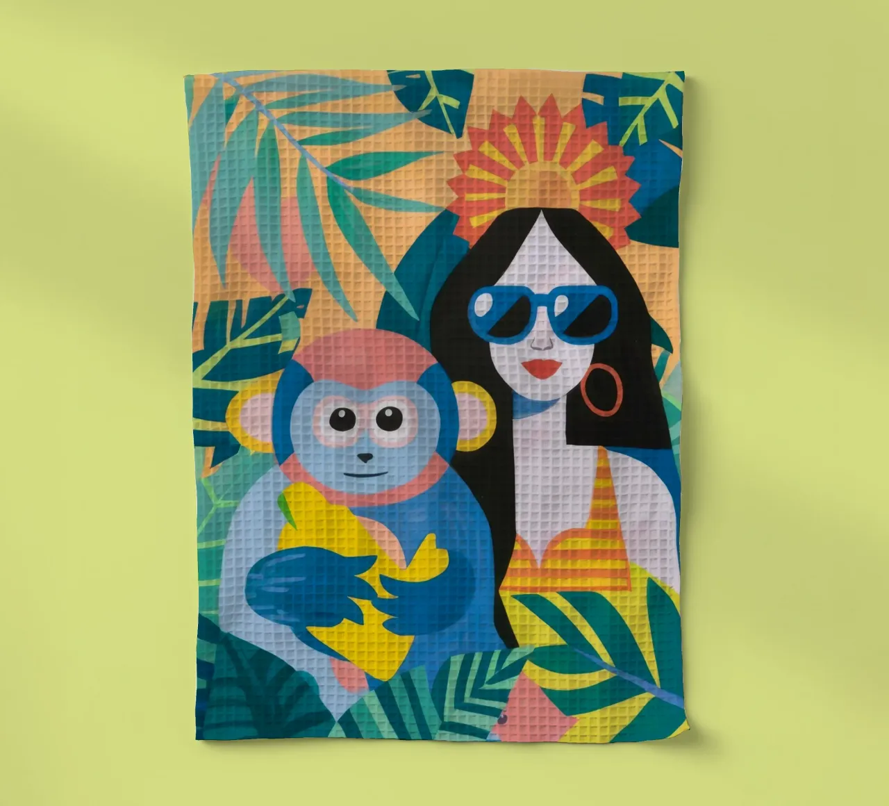 Abbraccio di scimmia tropicale canovaccio da cucina da Ivory Frame