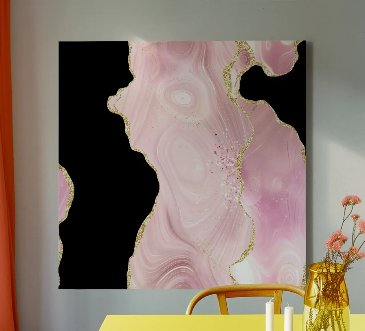 Agata glitterata rosa e oro Texture 02 tela con Cornice a cassetta da Gemstone Textures