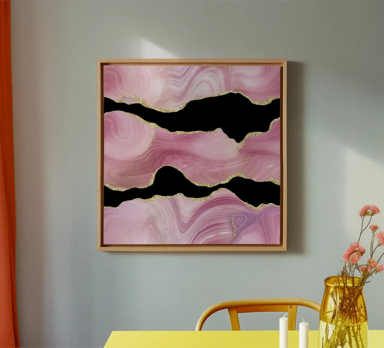 Agata glitterata rosa e oro Texture 04 tela con Cornice a cassetta da Gemstone Textures