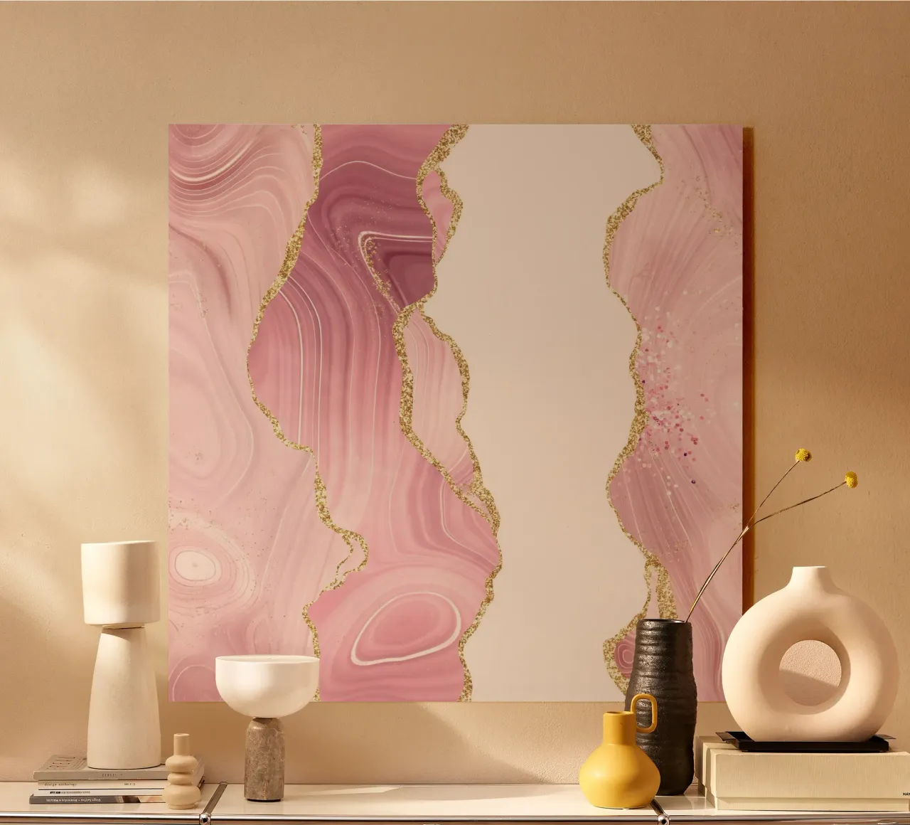 Pink & Gold Glitter Agate Texture 05 acrylic glass by Gemstone Textures
