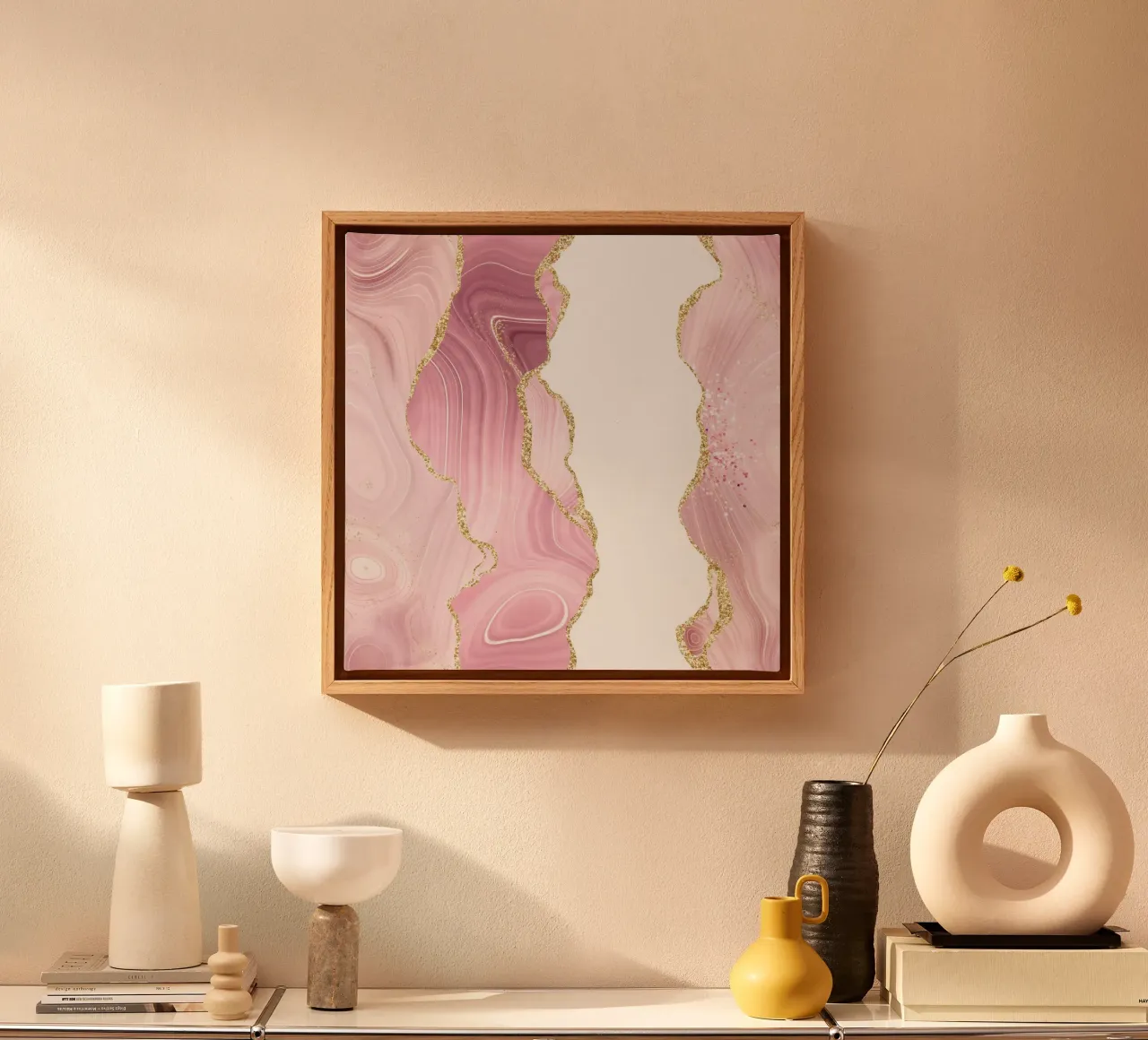 Agata glitterata rosa e oro Texture 05 tela con Cornice a cassetta da Gemstone Textures