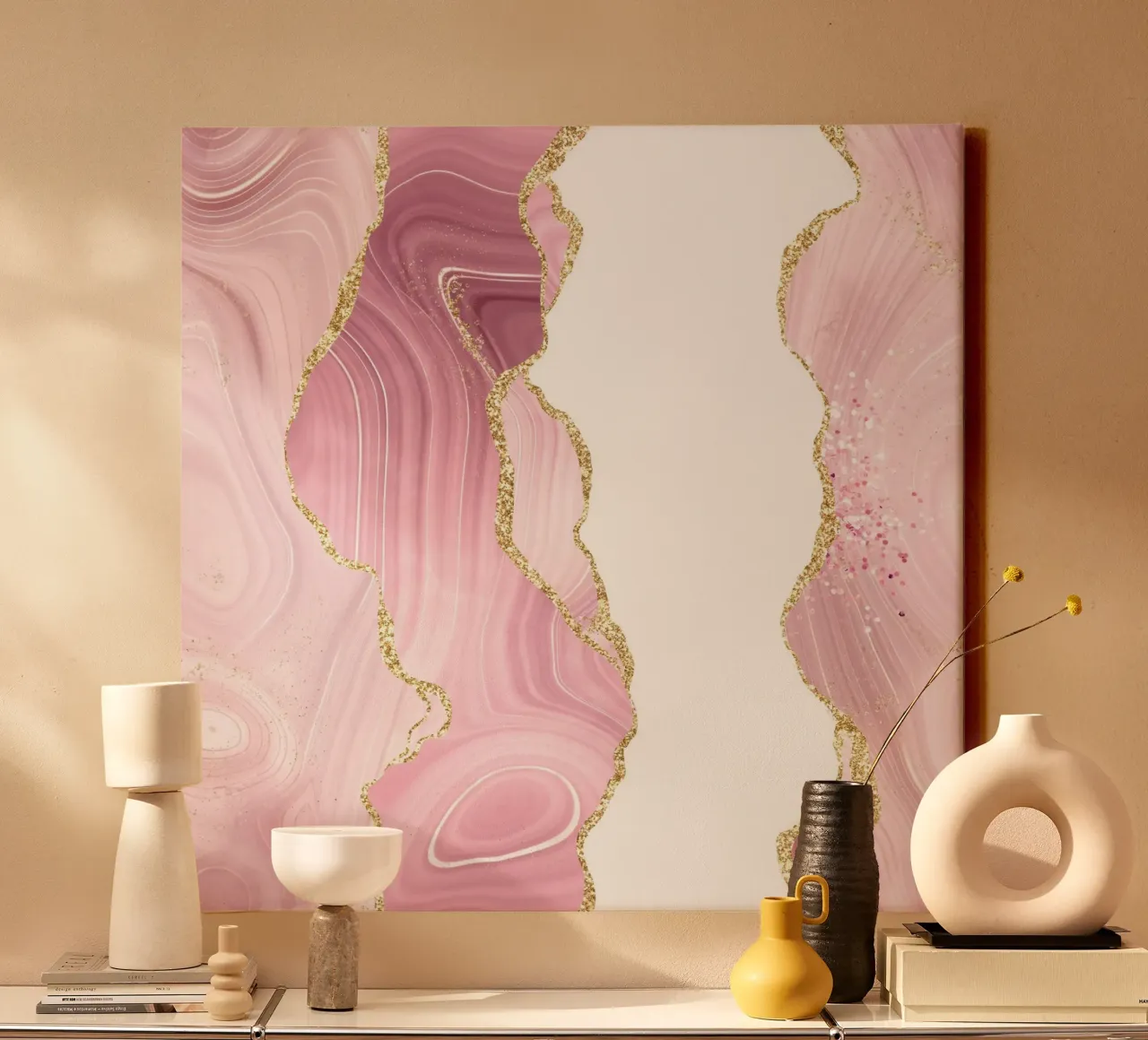 Agata glitterata rosa e oro Texture 05 tela con Cornice a cassetta da Gemstone Textures