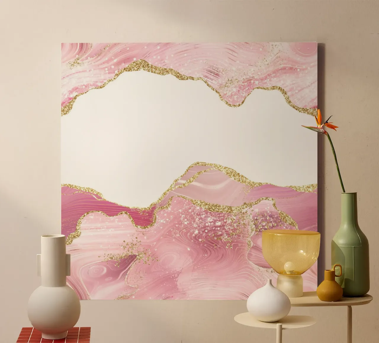 Agata glitterata rosa e oro Texture 07 tela con Cornice a cassetta da Gemstone Textures