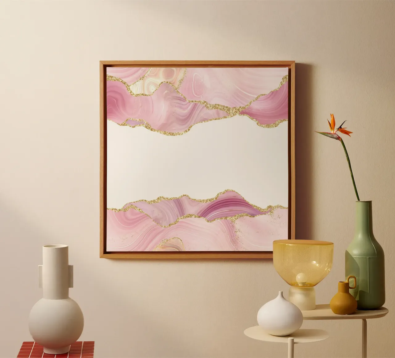 Agata glitterata rosa e oro Texture 08 tela con Cornice a cassetta da Gemstone Textures