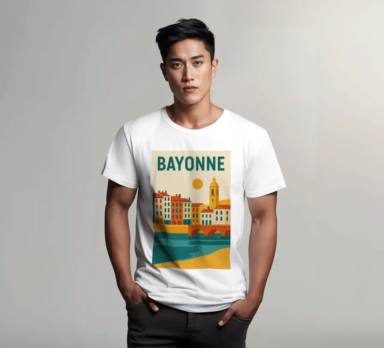 Bayonne - Tra fiume e facciata, un'aria da sud-ovest t-shirt da JETLAG | affiches voyage