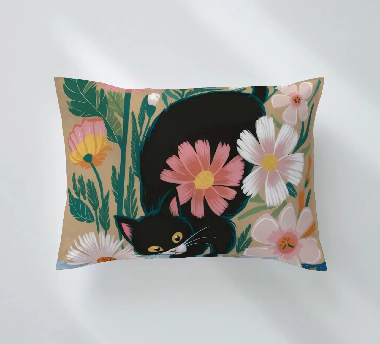 Playful Floral Cat decorative cushion by Ivory Frame
