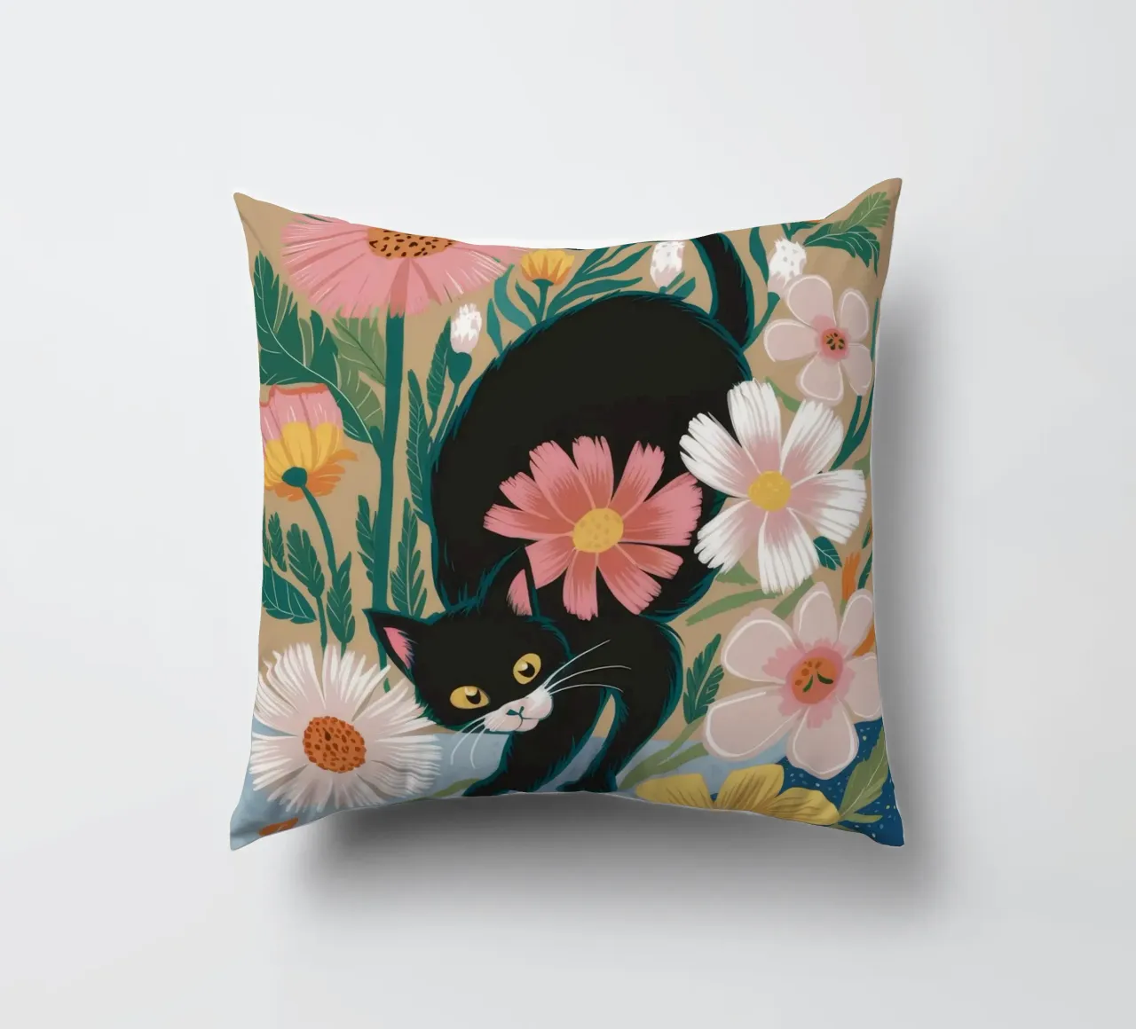 Playful Floral Cat decorative cushion by Ivory Frame