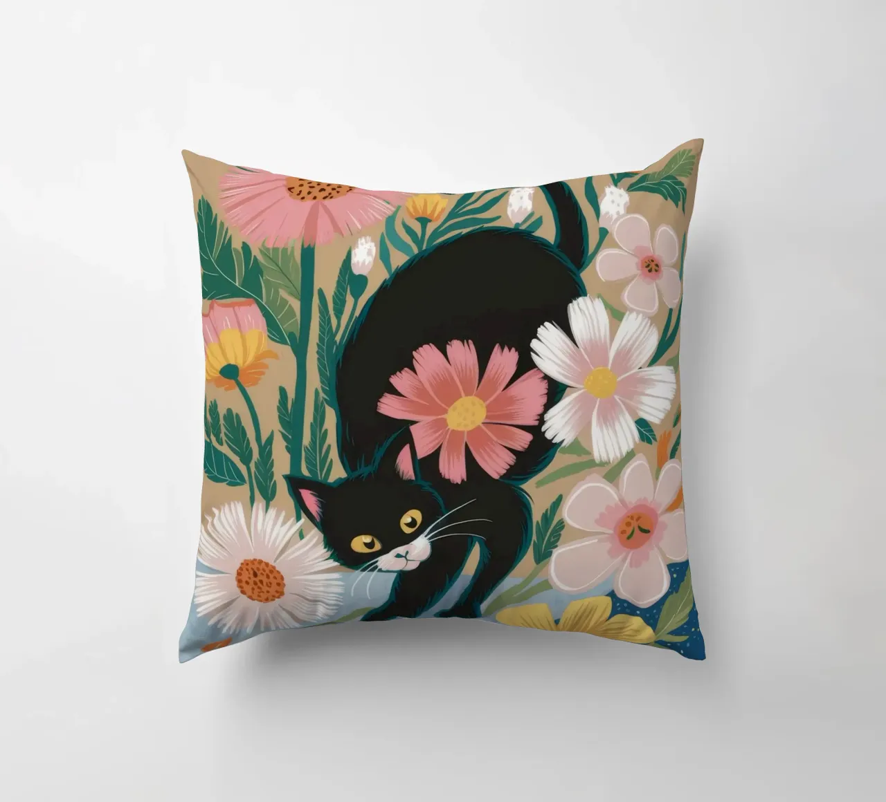 Playful Floral Cat decorative cushion by Ivory Frame