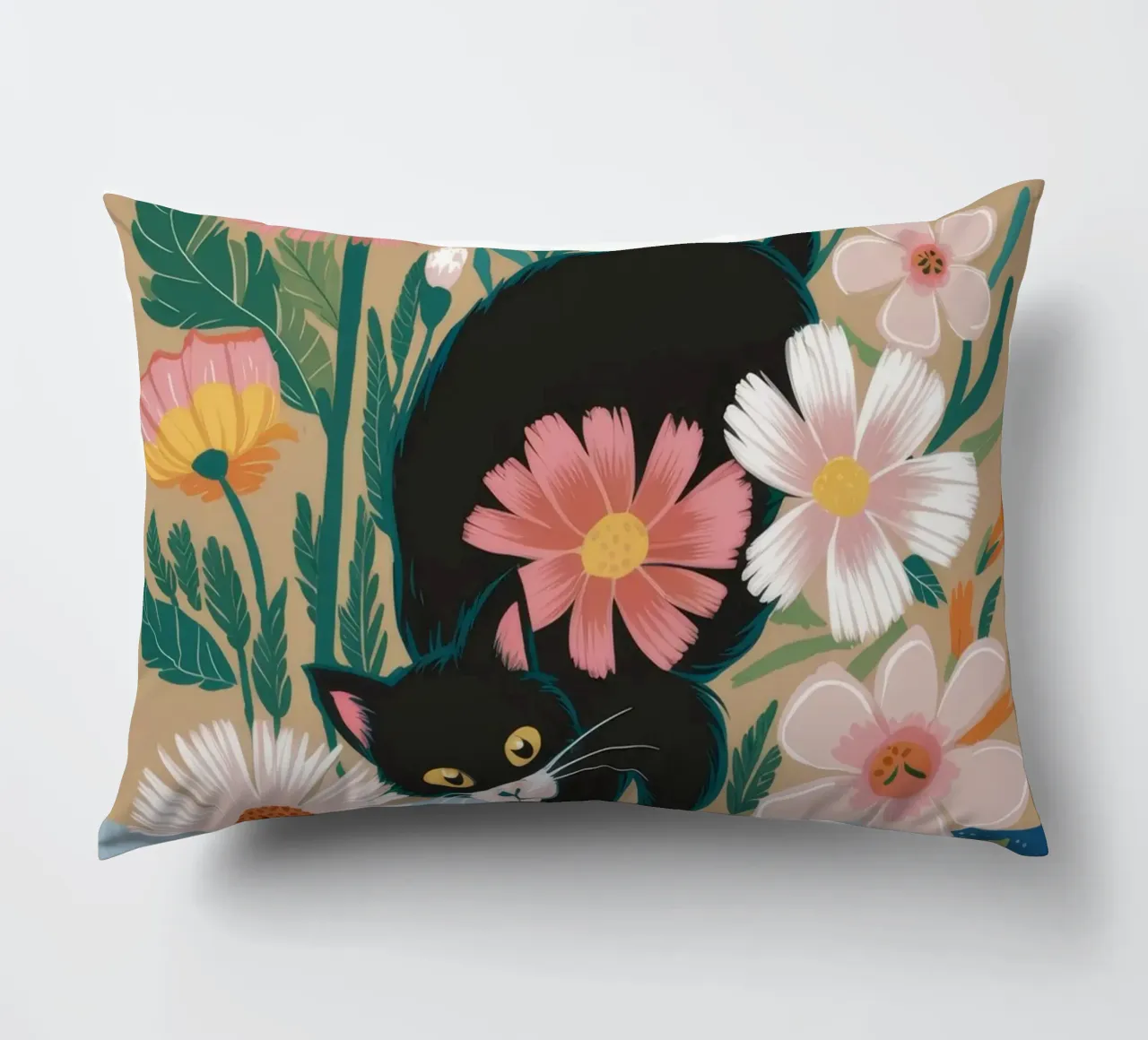 Playful Floral Cat decorative cushion by Ivory Frame