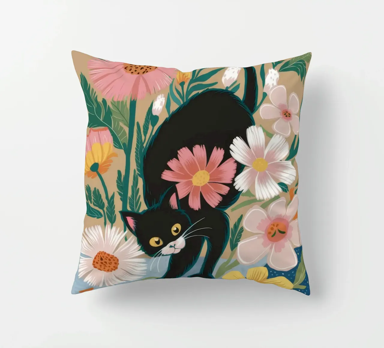 Playful Floral Cat decorative cushion by Ivory Frame