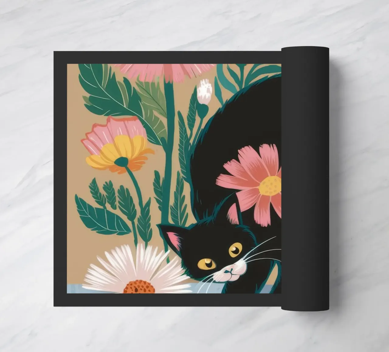 Gatto floreale giocoso zerbino da Ivory Frame