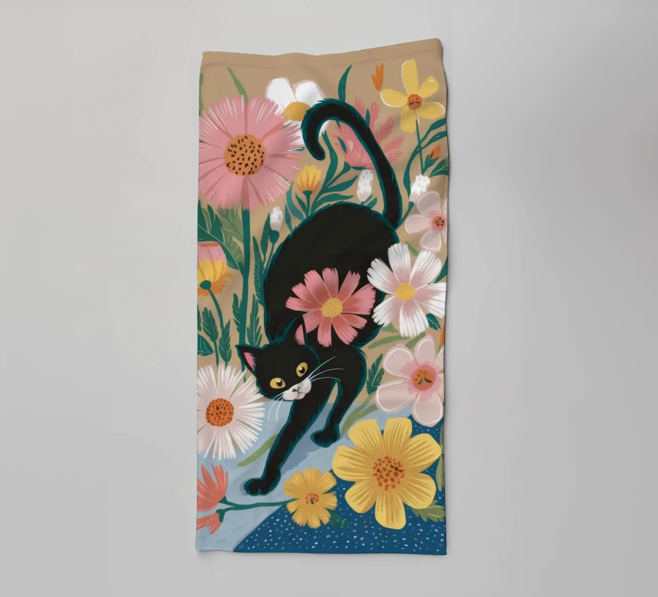 Playful Floral Cat towel by Ivory Frame