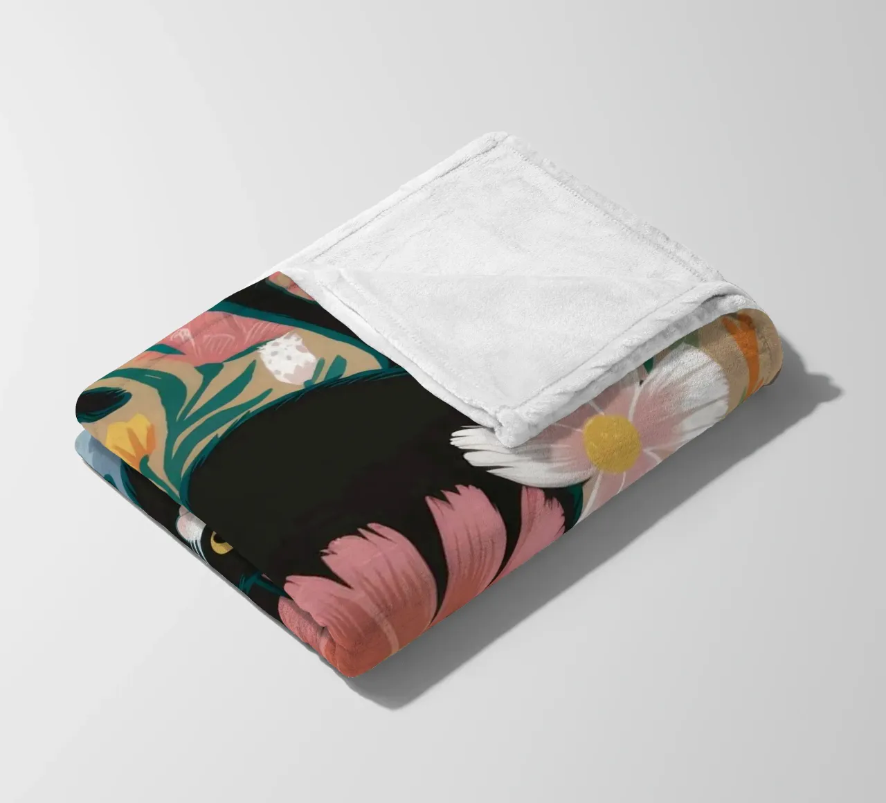 Playful Floral Cat fleece blanket by Ivory Frame