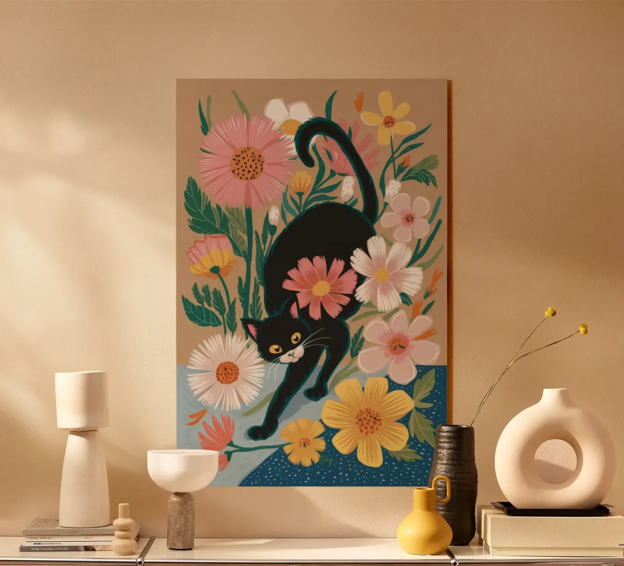 Playful Floral Cat acrylic glass by Ivory Frame