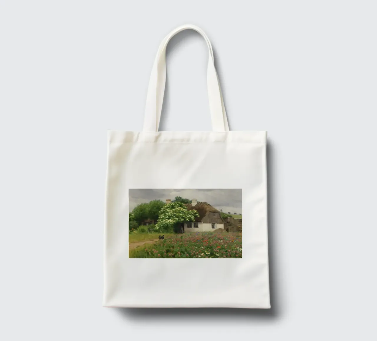 Hans Andersen Brendekilde:  Fattoria con prato fiorito borsa in juta da ARTOTHEK