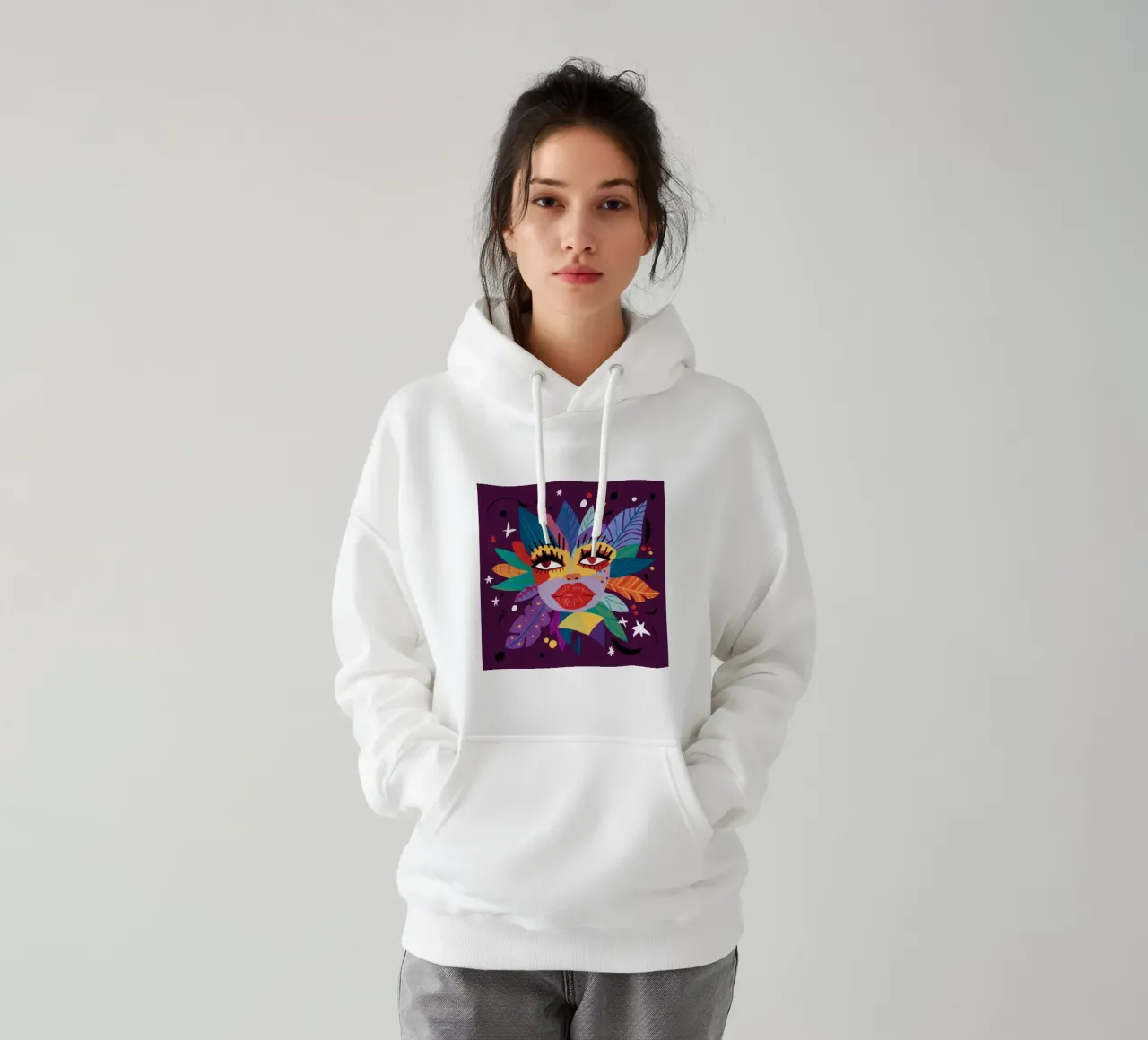Espressione astratta del volto felpa con cappuccio da Ivory Frame