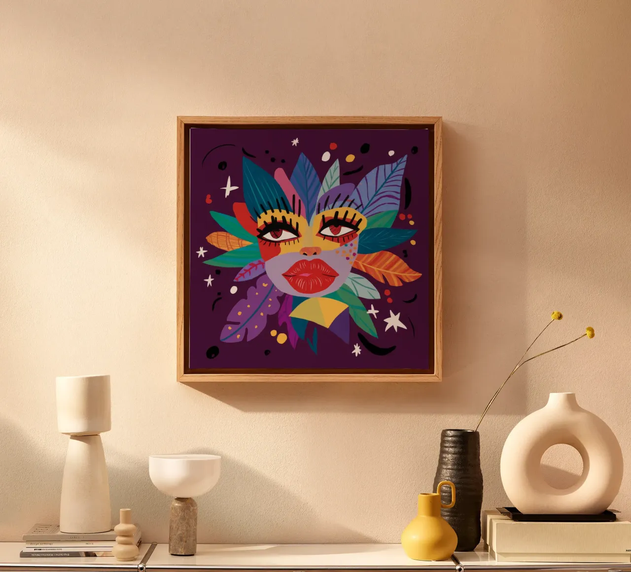 Abstract Face Expression canvas by Ivory Frame