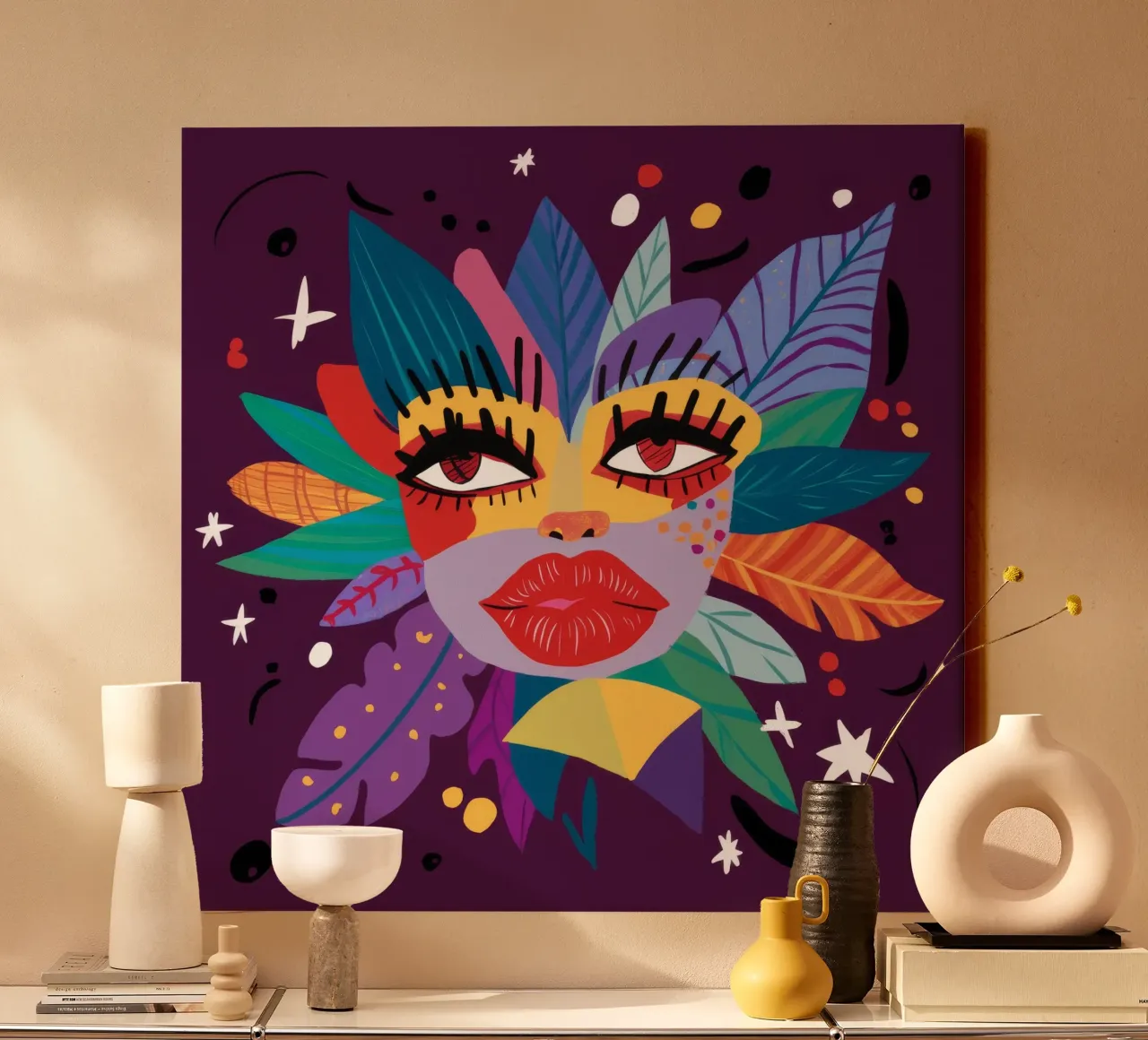 Abstract Face Expression canvas by Ivory Frame