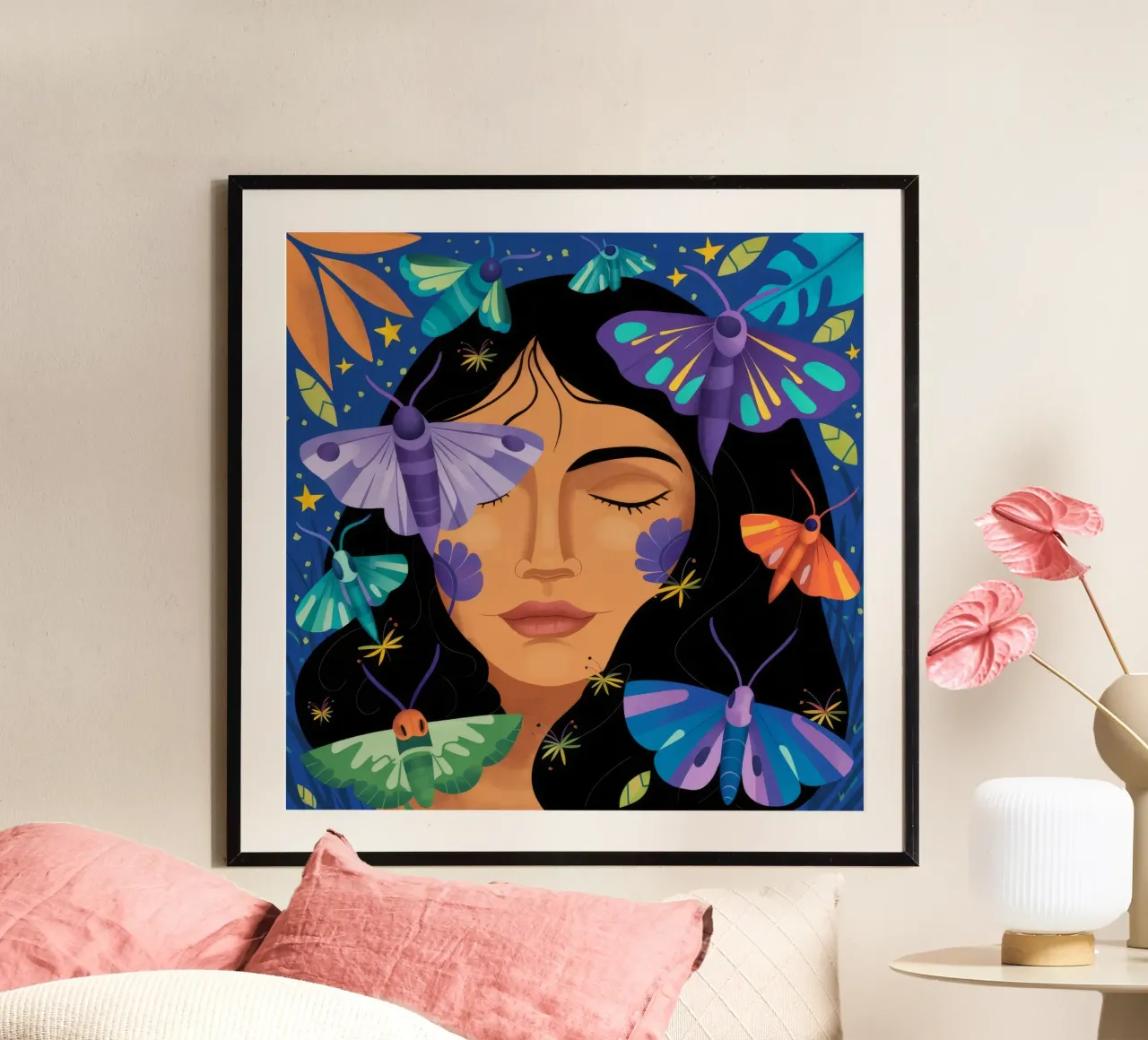 Farfalla Armonia floreale poster da Ivory Frame