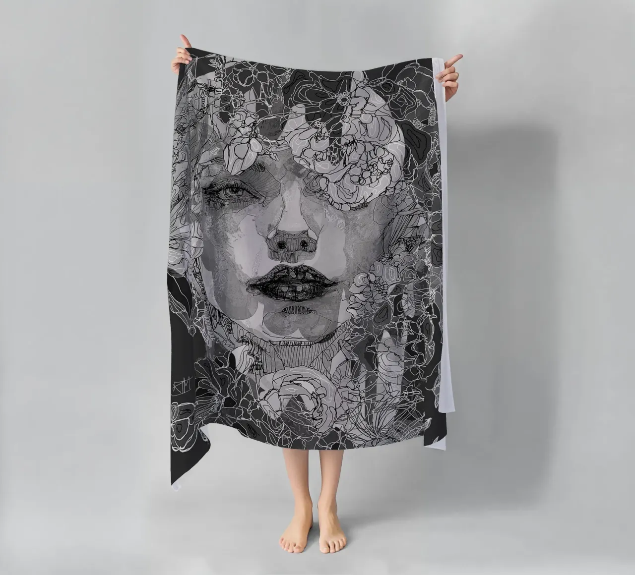 blue botanical bliss bw beach towel by Giulio Iurissevich