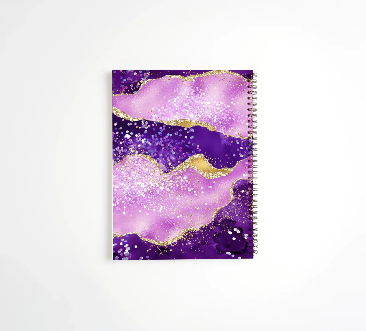 Purple Glitter Agate Texture 02 spiral notebook by Gemstone Textures