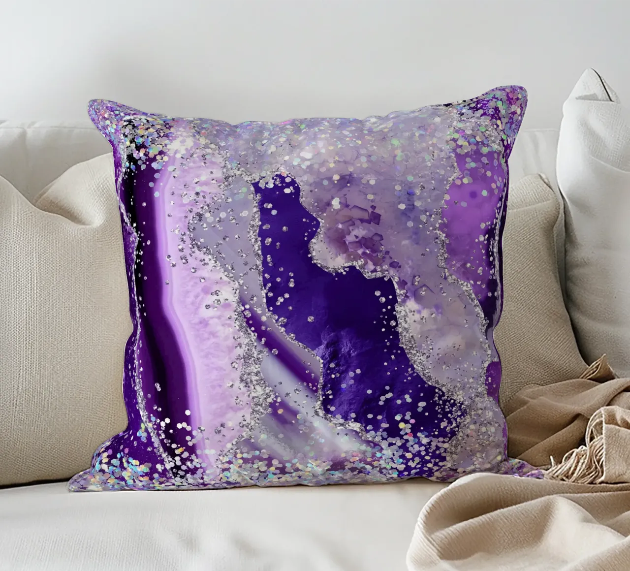 Purple Glitter Agate Texture 03 decorative cushion by Gemstone Textures