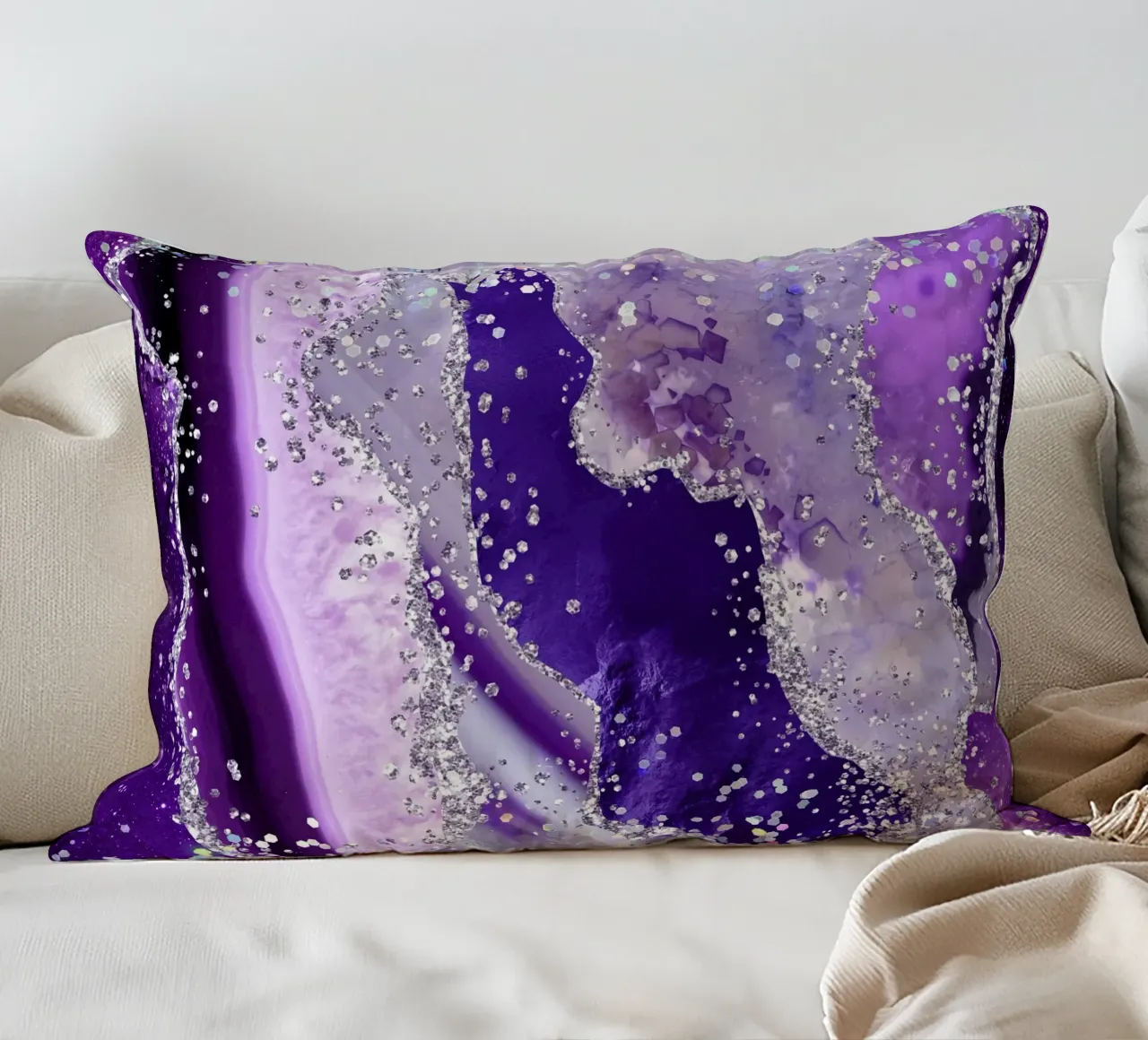 Purple Glitter Agate Texture 03 decorative cushion by Gemstone Textures