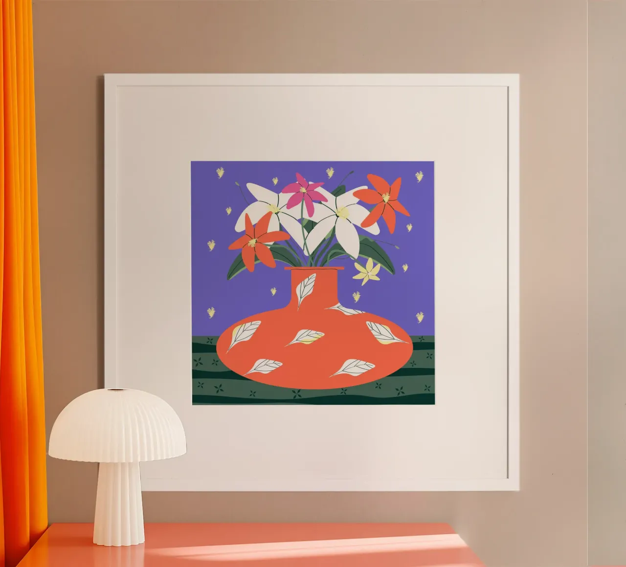 Vaso decorativo in terracotta con fiori poster con telaio in legno da Silvie Illustration