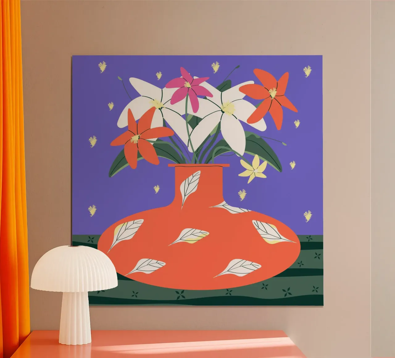 Vaso decorativo in terracotta con fiori poster con telaio in legno da Silvie Illustration