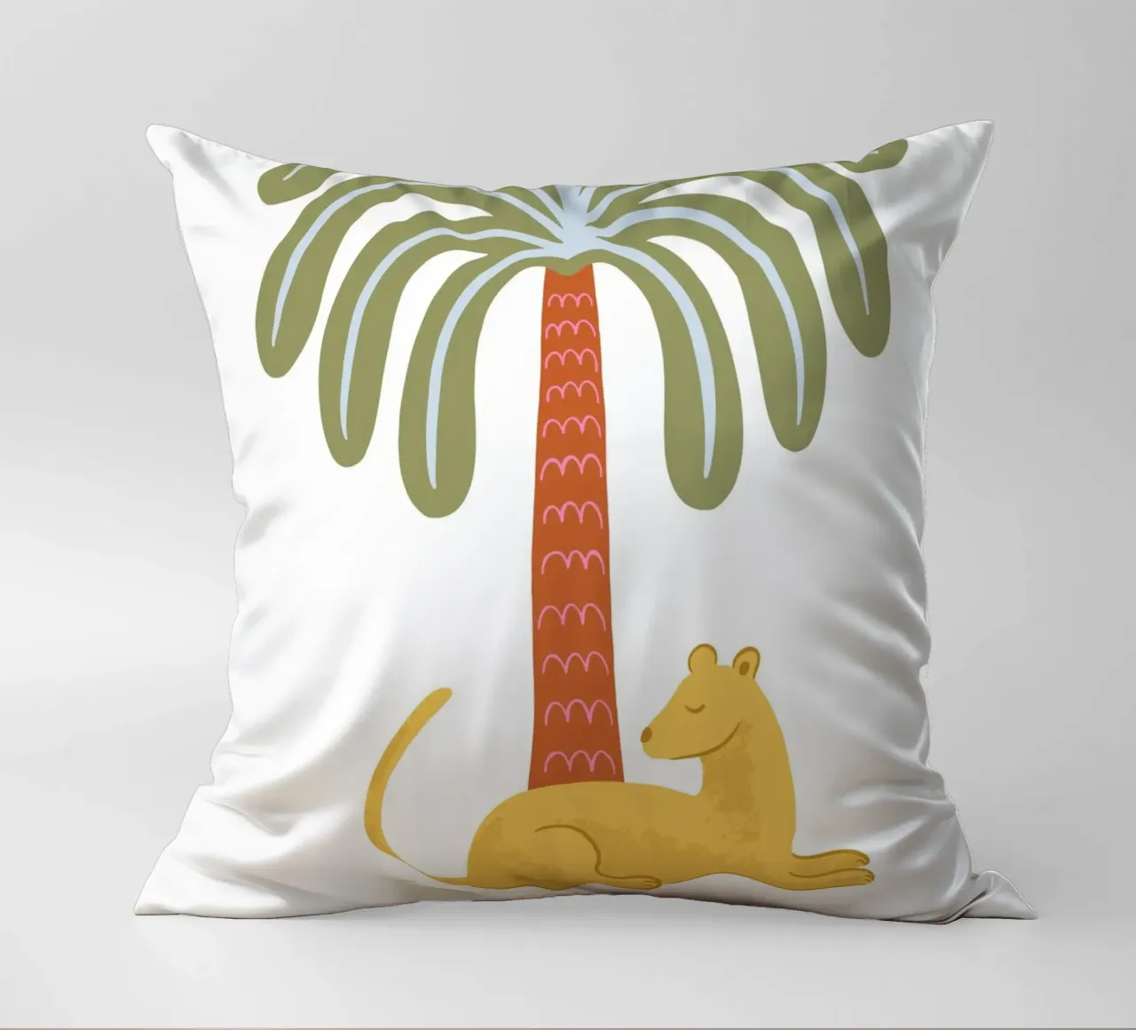 Yellow jungle cat with palm cuscino da Vivdesign