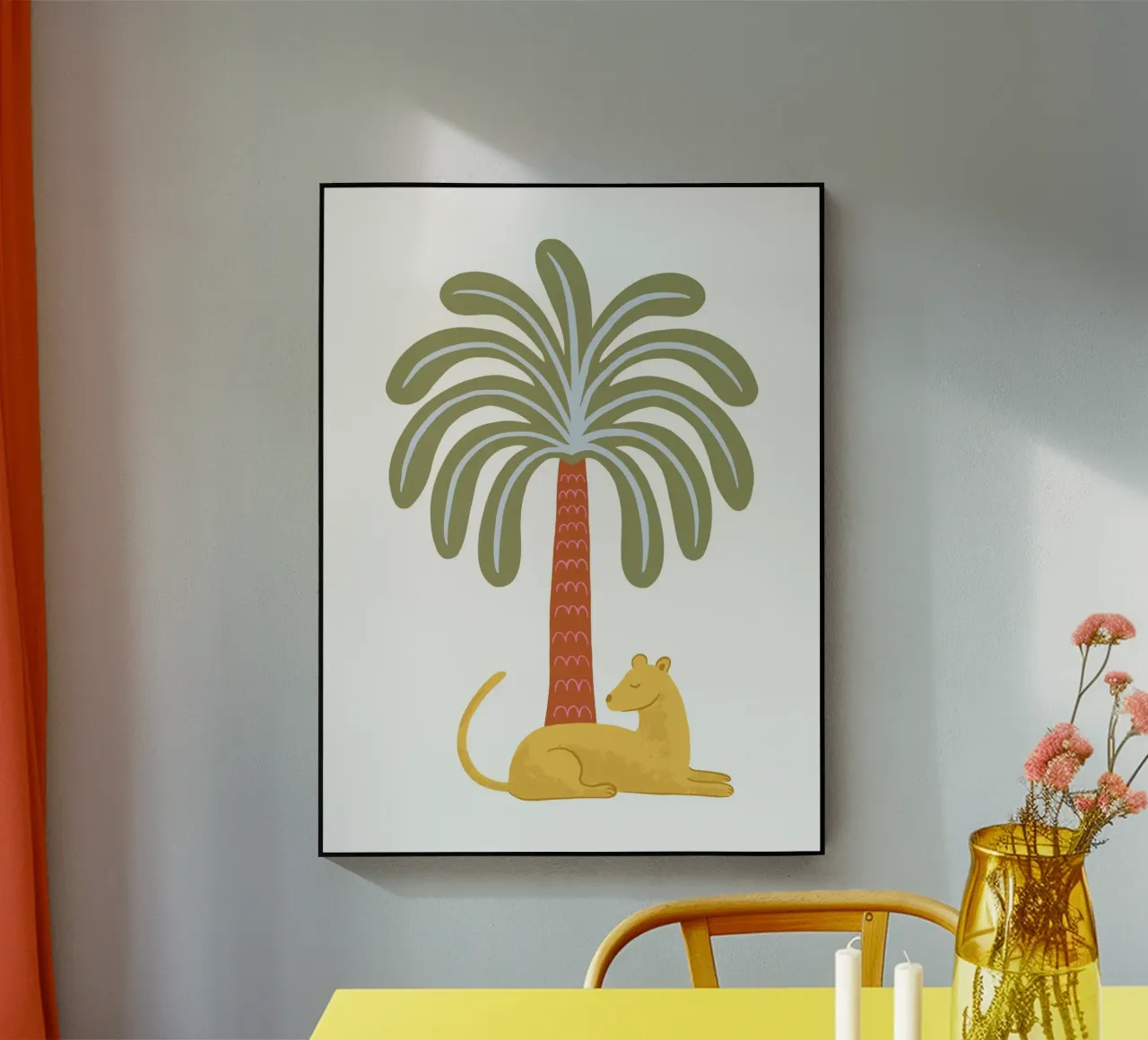 Yellow jungle cat with palm plexiglass da Vivdesign
