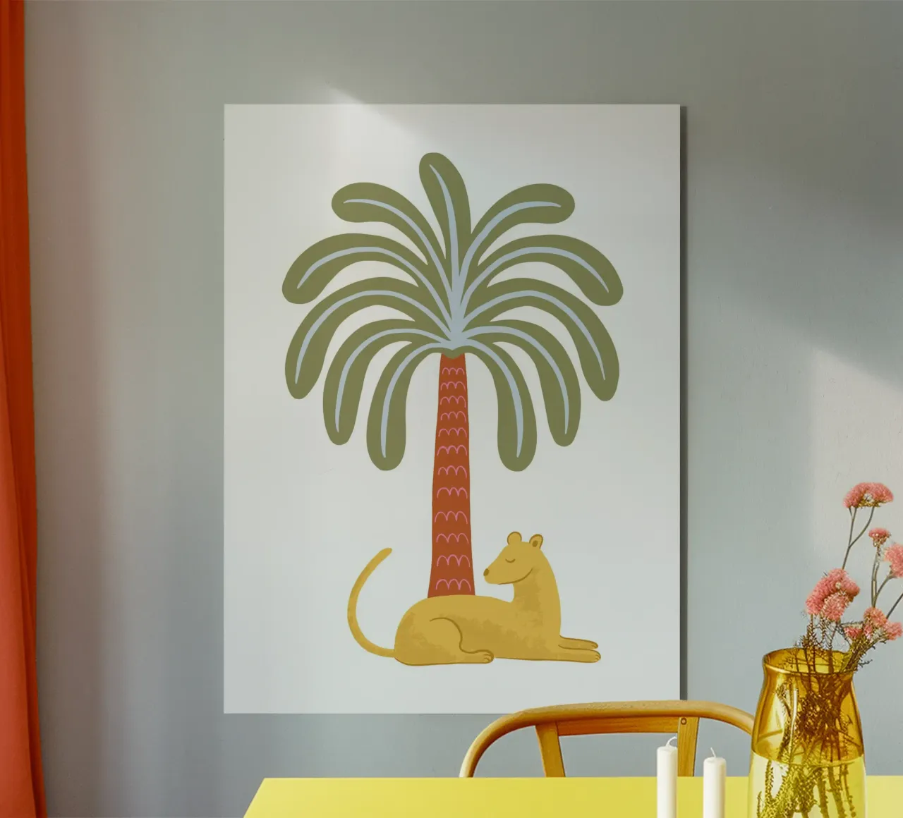Yellow jungle cat with palm alluminio dibond da Vivdesign
