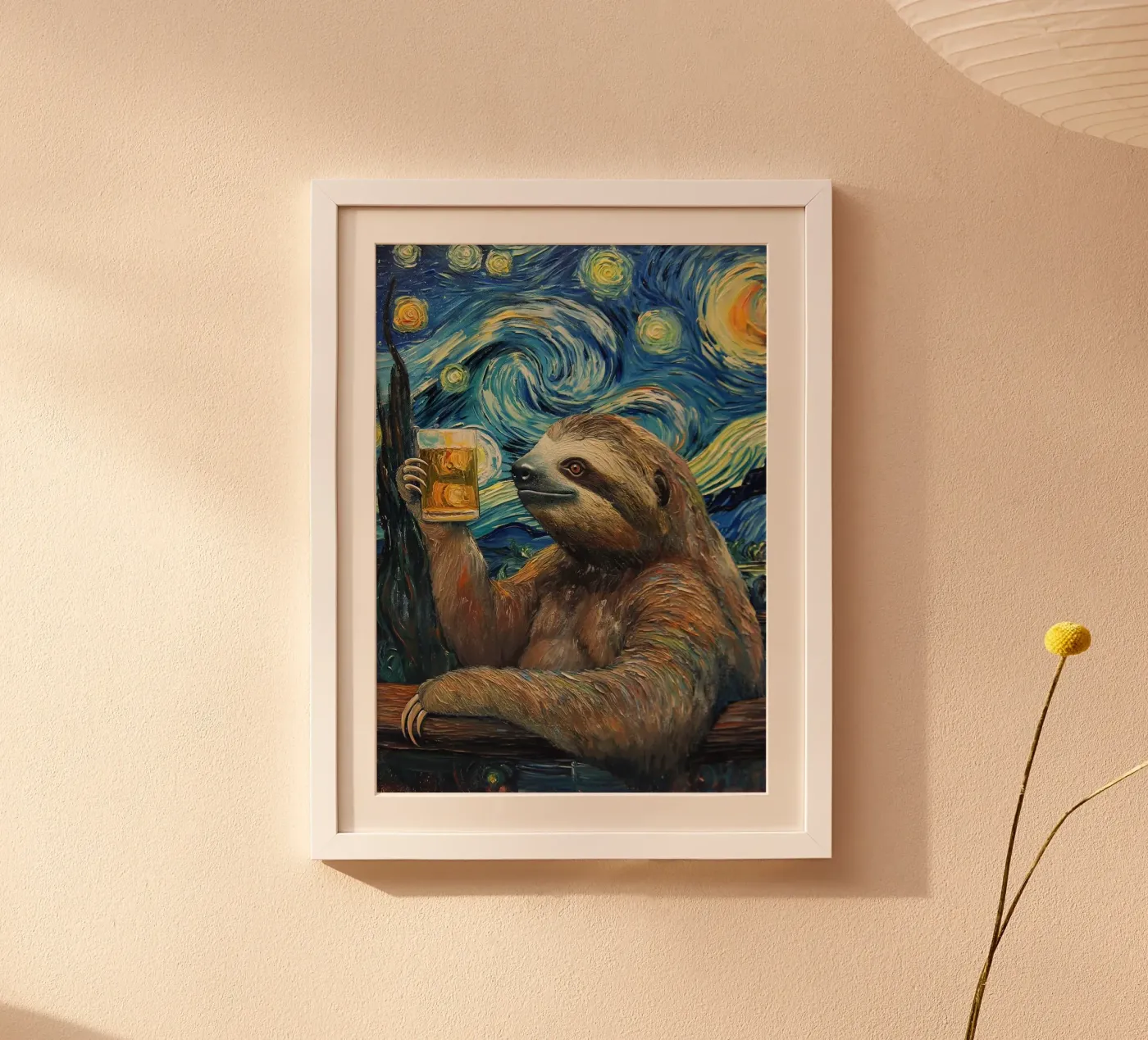 Sloth drinking beer poster by Abstract Botanical Art