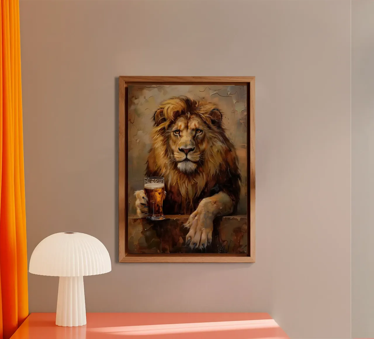 Leone che beve birra alluminio dibond da Abstract Botanical Art