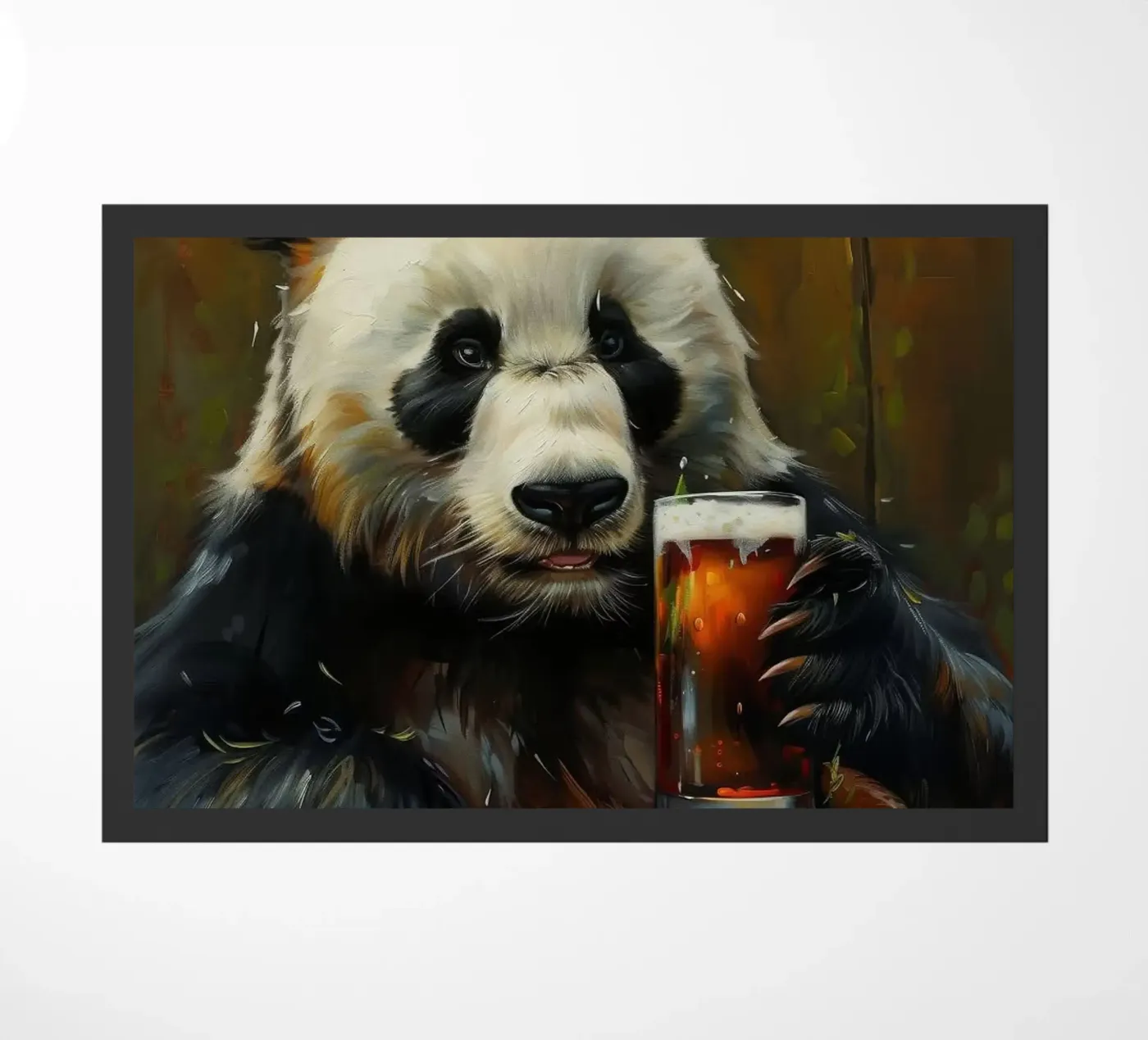 panda drinking beer doormat by Abstract Botanical Art