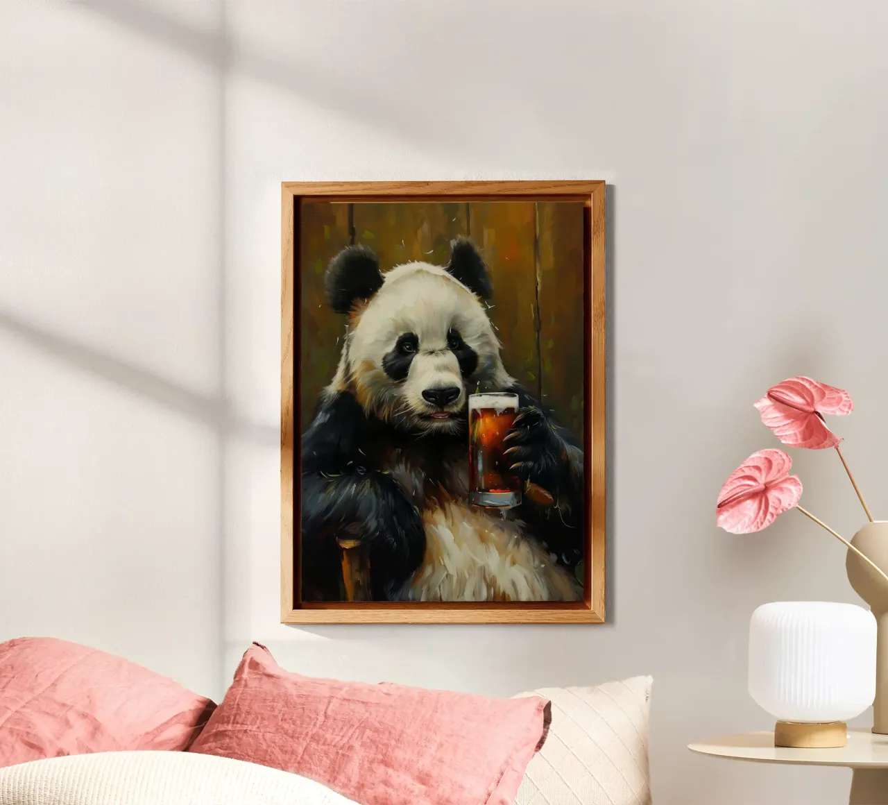 panda che beve birra alluminio dibond da Abstract Botanical Art