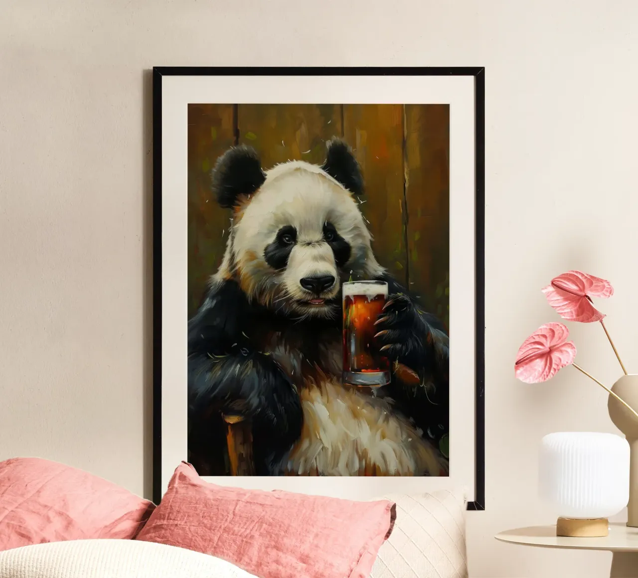 panda che beve birra poster da Abstract Botanical Art