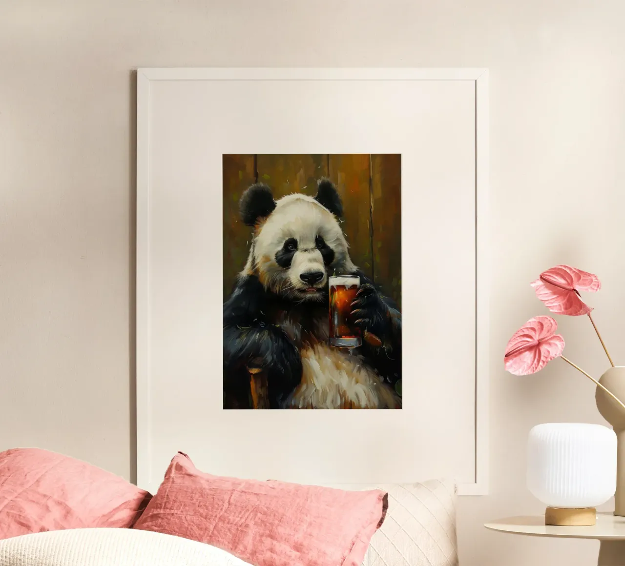 panda che beve birra carta hahnemühle da Abstract Botanical Art