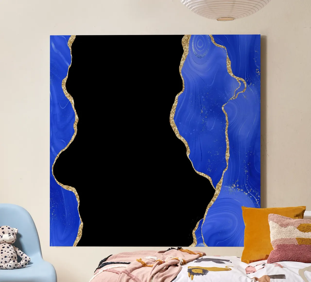 Koningsblauw & Goud Agaat Textuur 03 canvas met Baklijst van Gemstone Textures